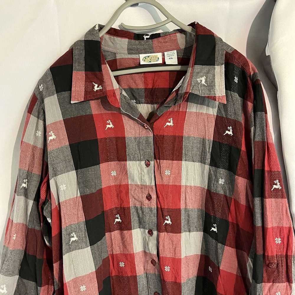 Collections‎ Inc  Reindeer And Snowflake Plaid Button Down Shirt XXL  Christmas - Picture 5 of 14